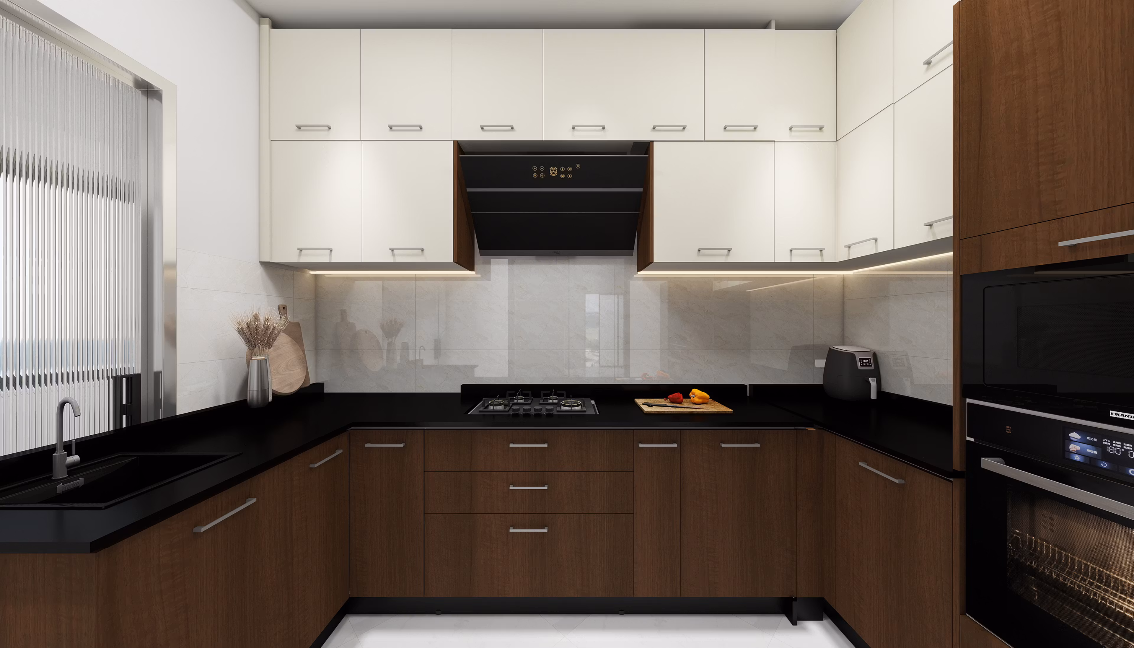 age green Contemporary U-Shaped Kitchen 